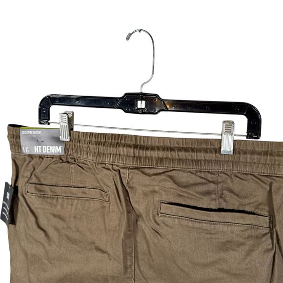 Hot Topic NWT Men's Large HT Denim Brown Jogger Shorts Drawstring Raw Hem - Picture 10 of 12